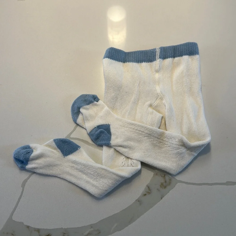 Baby Boden tights white light blue lace detail size 6 - 12 months 🩵🤍